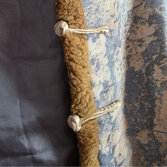 Chinese Style Womens Faux Fur Trim Embroidered Jacket Stand Collar Knot Closure - Picture 12 of 13